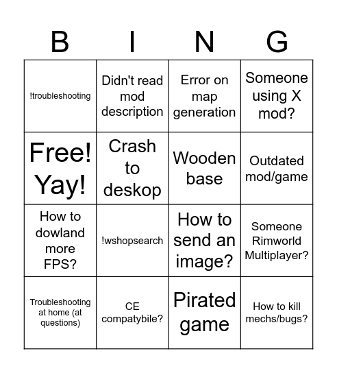 Rimworld Bingo Card