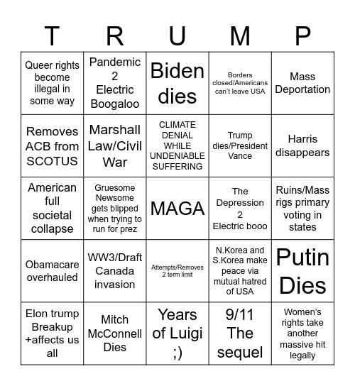 Trump 2 Electoral Boogaloo Bingo Card