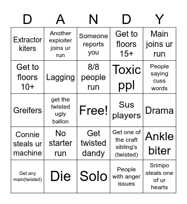 Dandy’s world bingo Card