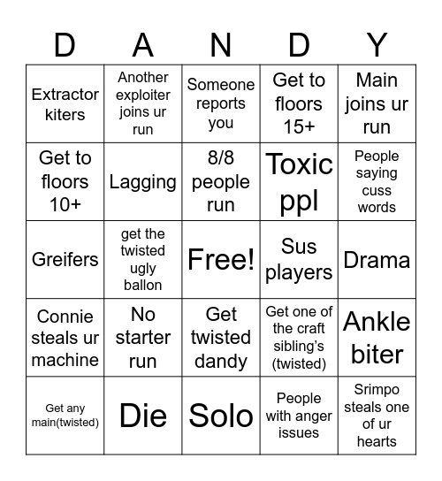 Dandy’s world bingo Card