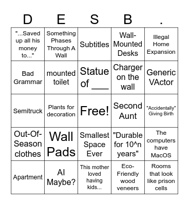 Home Design Bingo Card