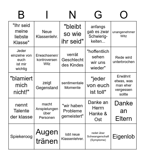 Später Emotionale Rede Bingo Card