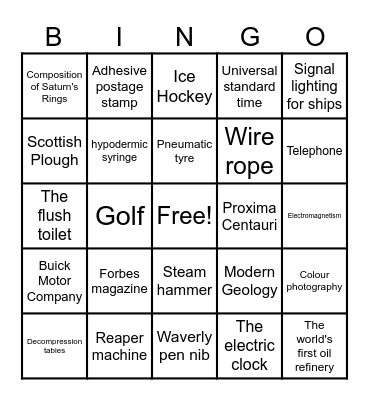 Scottish Inventions Bingo Card