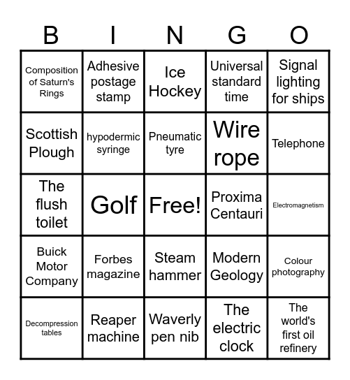 Scottish Inventions Bingo Card