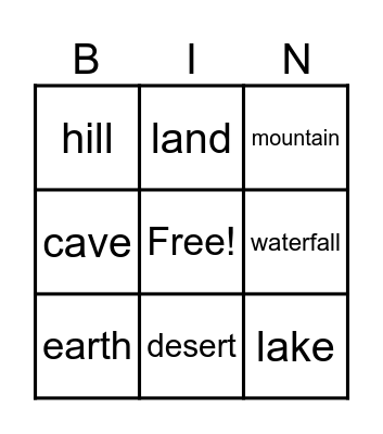 countryside and geographical features Bingo Card
