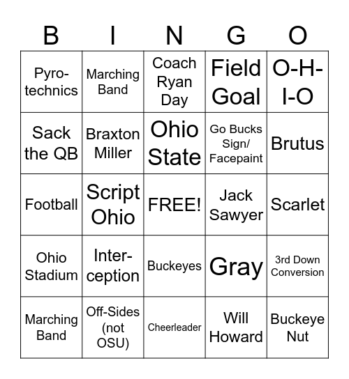 Buckeye Bingo Card
