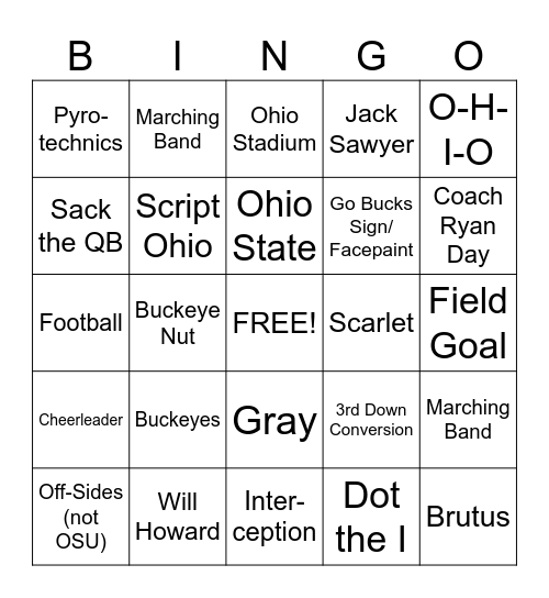 Buckeye Bingo Card