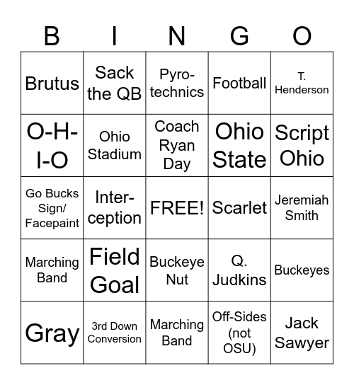 Buckeye Bingo Card