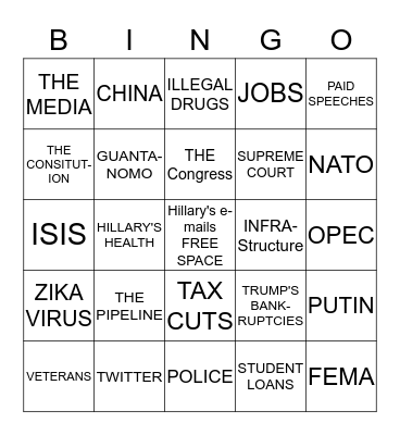 DEBATE BINGO 9/26/16 Bingo Card