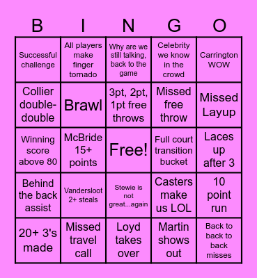 Laces v. Mist Bingo Card