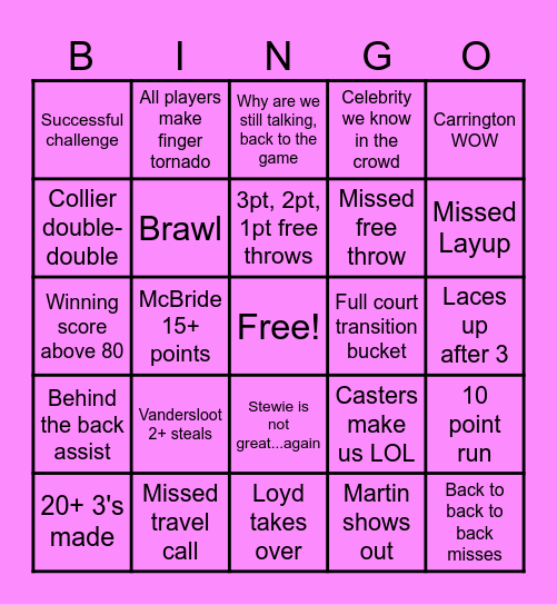 Laces v. Mist Bingo Card