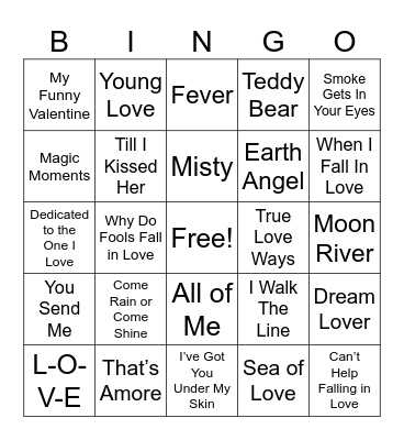 Love Song Bingo - 1950s Edition Bingo Card
