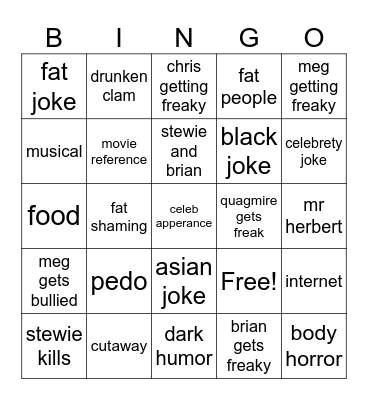 family guy bingo Card