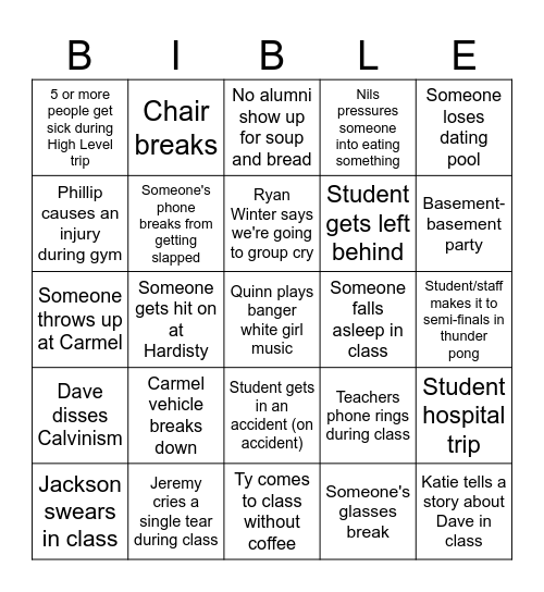 Mount Carmel Winter Semester 2025 Bingo Card