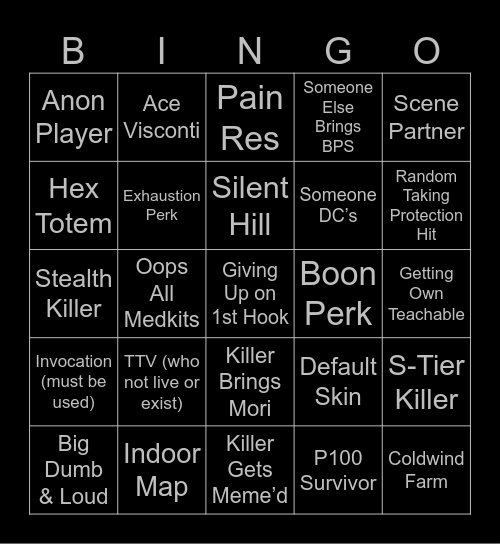 Chaos Shuffle Bingo Card