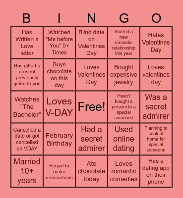 BINGO Valentines Day Edition Bingo Card