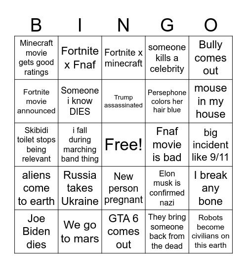2025 Bingo Card Bingo Card