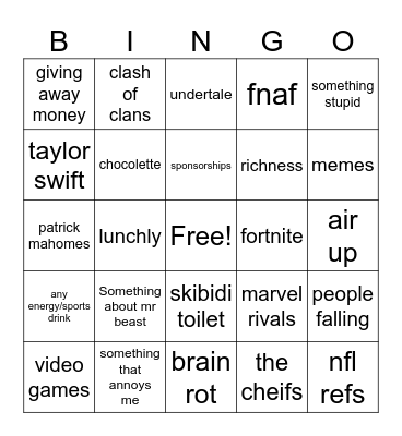 youtube bingo Card