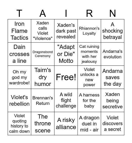 The Empyrean Bingo Card