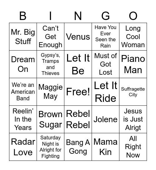 1970-1974 Bingo Card