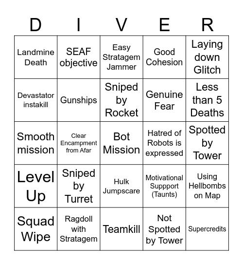 Helldivers 2 BOTS Bingo Card