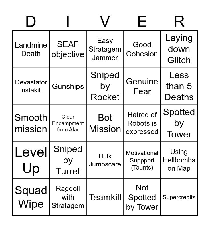 Helldivers 2 BOTS Bingo Card