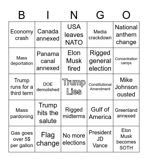 Trump Second Term Bingo Card