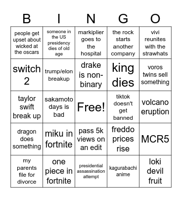 2025 bingo! Bingo Card