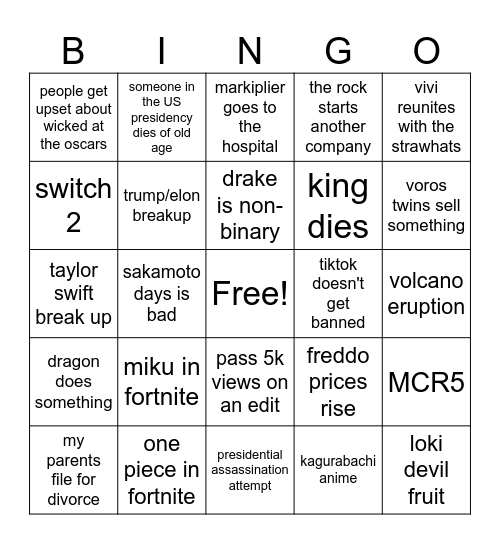 2025 bingo! Bingo Card