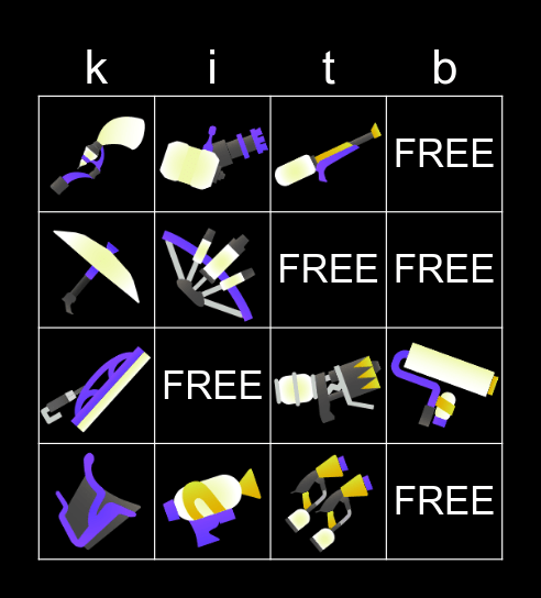 SPLATOON WEAPON CLASS BINGO Card