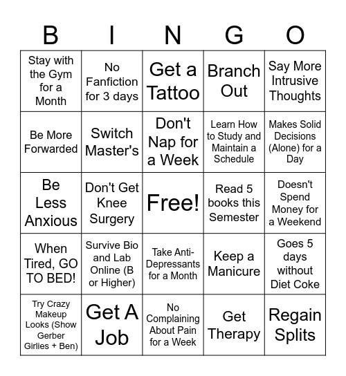 Madi Bingo Card