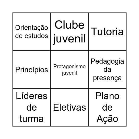 Bingo do Programa Ensino Integral (PEI) Bingo Card