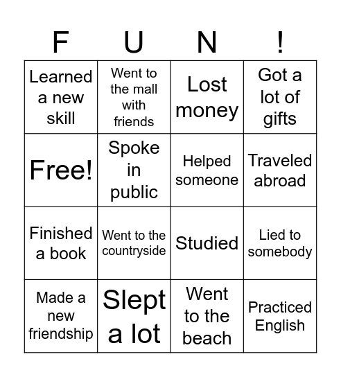 My Vacation Bingo Card