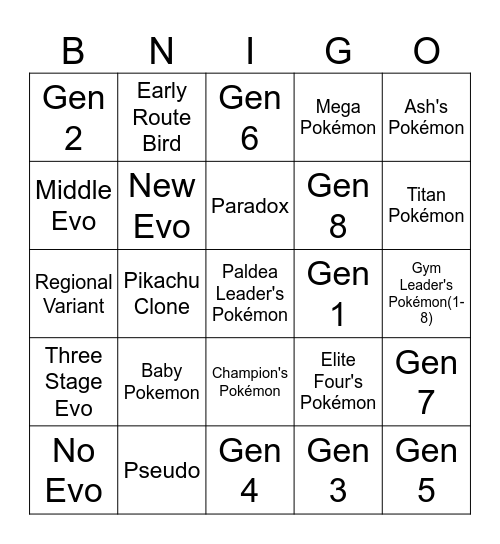 Pokémon Scarlet & Violet Catching Bingo Card