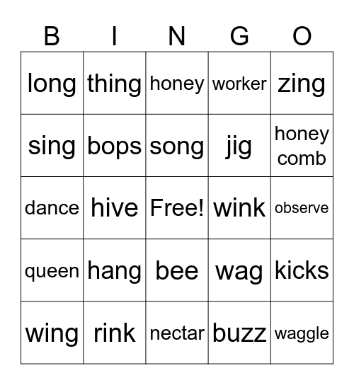 Bee Waggle Bingo Card