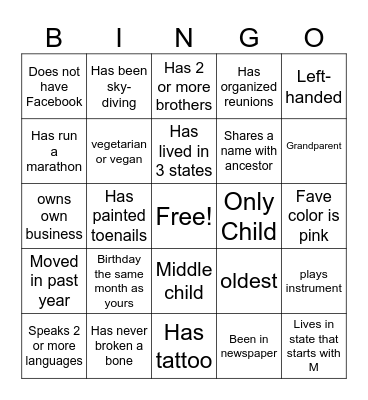 Untitled BingoFamily Reunion Bingo Card