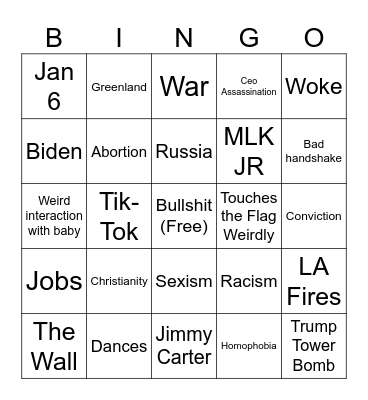 Trump Inaguration Bingo Card