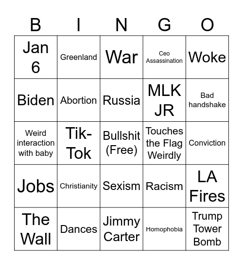 Trump Inaguration Bingo Card