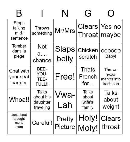 Mr Clancy Ba BOOM Bingo sheet Bingo Card