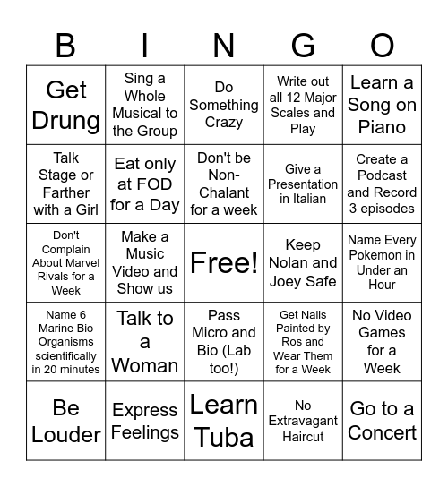 Richard Bingo Card