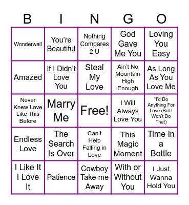 Simon Says: Love Bingo Card