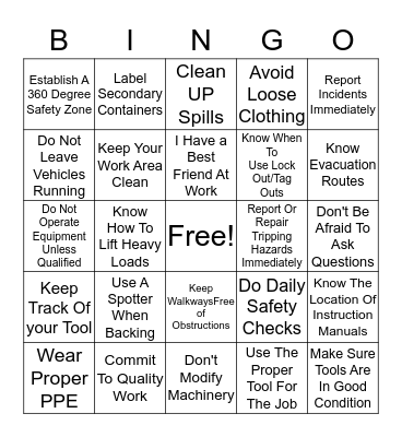 2016 SAFETY DAY Bingo Card