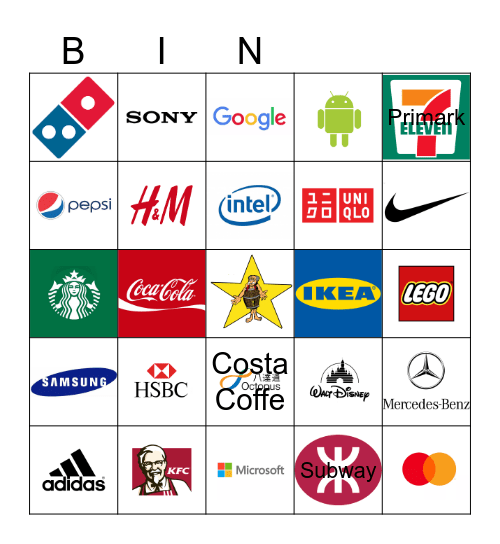 Famous Brands/Logos in HK Bingo Card