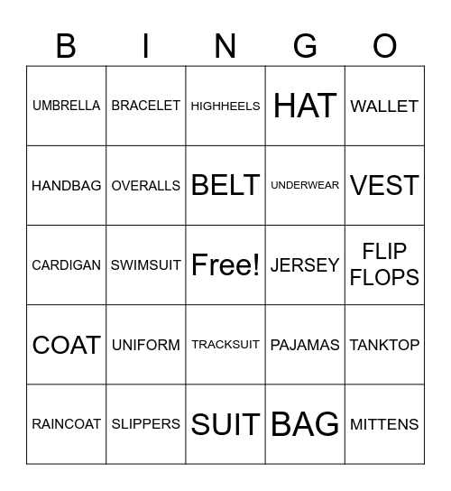 My Favorite Thing to Wear Bingo Card