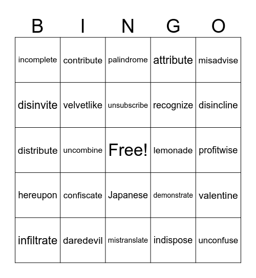 Wilson 4.3 Bingo Cards Bingo Card