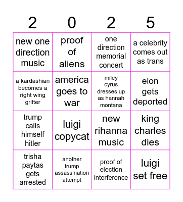 corrine’s 2025 bingo card Bingo Card