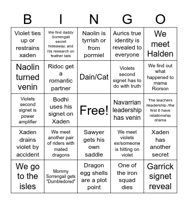 Onyx Storm Bingo Card