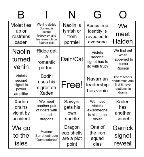 Onyx Storm Bingo Card