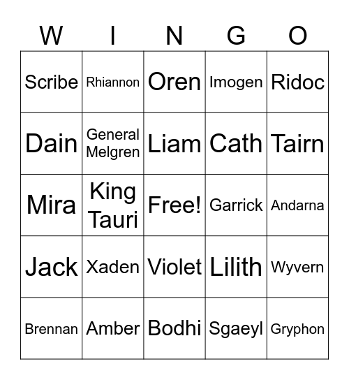 Fourth Wing Bingo Card