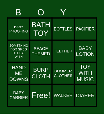 BABY O BINGO Card